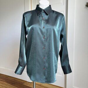 90s/00s button down metallic green blouse